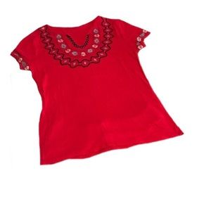 Cato Red Stitch Pattern Sweetheart Top Size Small
